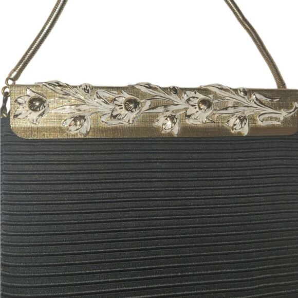 Vintage 1960s Faye Mell Design Fleurette, Inc Black Eveing Bag Cluch - Picture 4 of 16